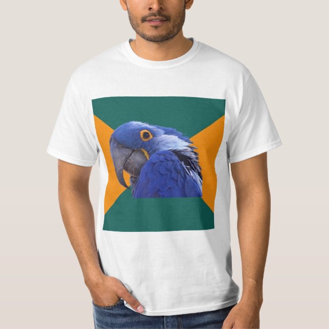 Paranoid Parrot Bird Advice Animal Meme T-Shirt (Front)