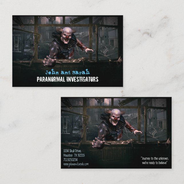 Paranormal Investigator Creepy Monster Clown Business Card (Front/Back)