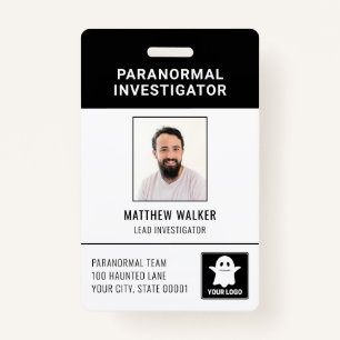Paranormal Investigator QR Code Name Tag Photo ID  ID Badge