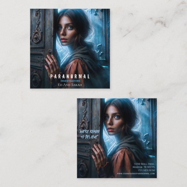 Paranormal Investigator The Haunting Square Business Card (Front/Back)