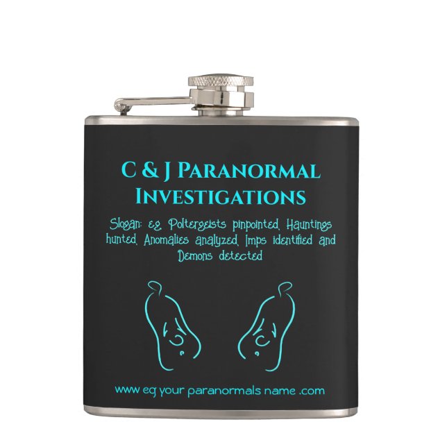 Paranormal Investigator with ghost logo Hip Flask (Front)