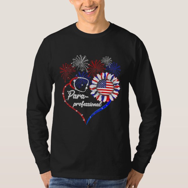 Paraprofessional Stethoscope Firework Sunflower Fl T-Shirt (Front)