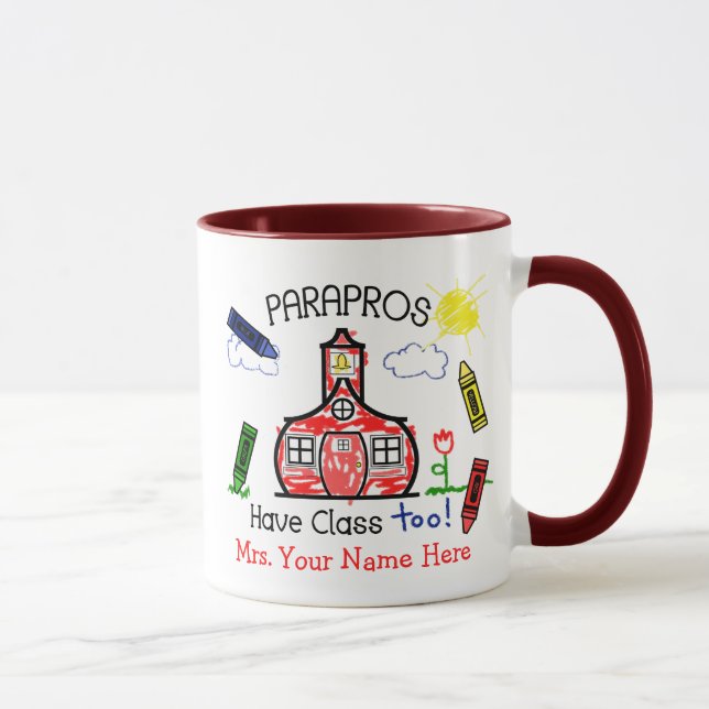 Parapros Have Class Too! Schoolhouse & Crayons Mug (Right)