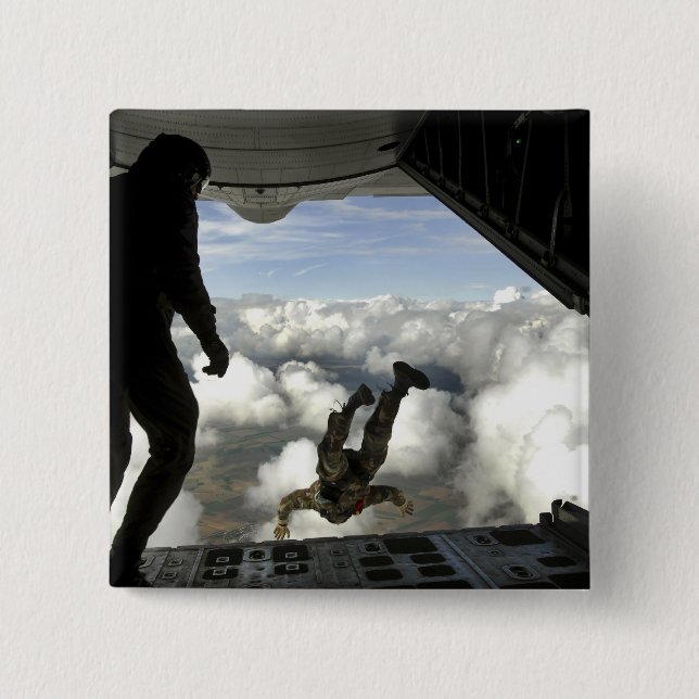 Pararescuemen jump out the back of a C-130 15 Cm Square Badge (Front)