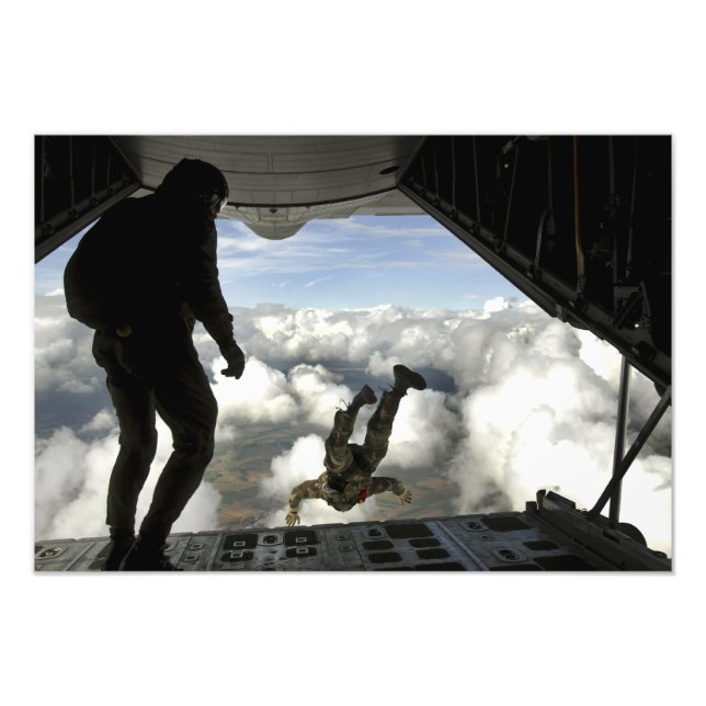 Pararescuemen jump out the back of a C-130 Photo Print (Front)