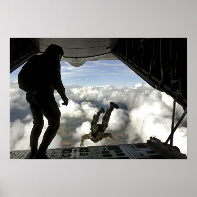 Pararescuemen jump out the back of a C-130 Poster (Front)