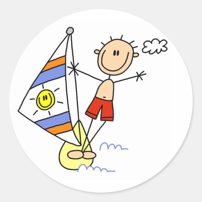 Parasailing Stick Figure Classic Round Sticker (Front)