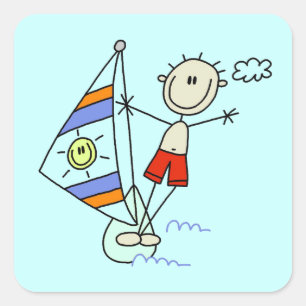 Parasailing Stick Figure Square Sticker