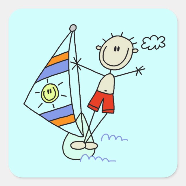 Parasailing Stick Figure Square Sticker (Front)