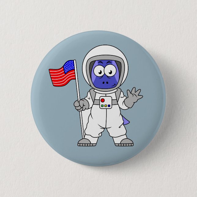 Parasaurolophus Astronaut Holding American Flag. 6 Cm Round Badge (Front)