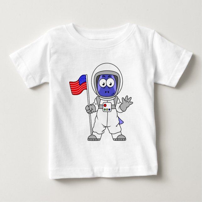 Parasaurolophus Astronaut Holding American Flag. Baby T-Shirt (Front)