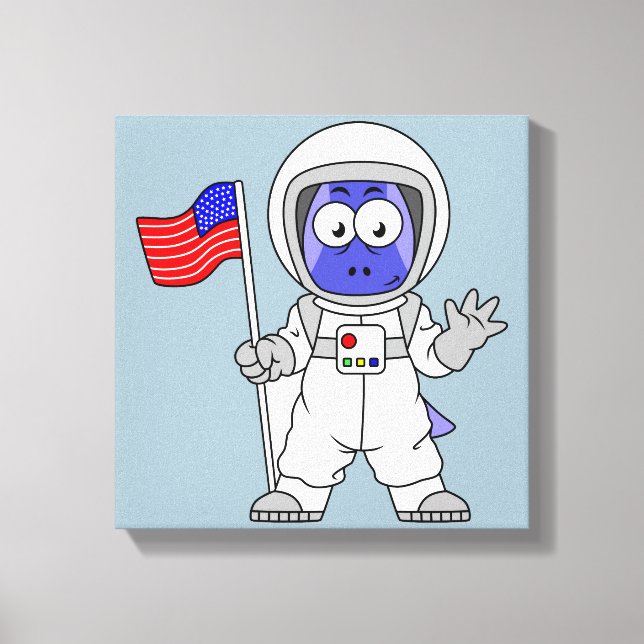 Parasaurolophus Astronaut Holding American Flag. Canvas Print (Front)