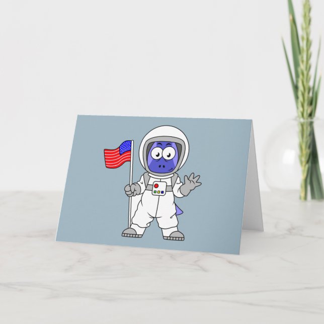 Parasaurolophus Astronaut Holding American Flag. Card (Front)