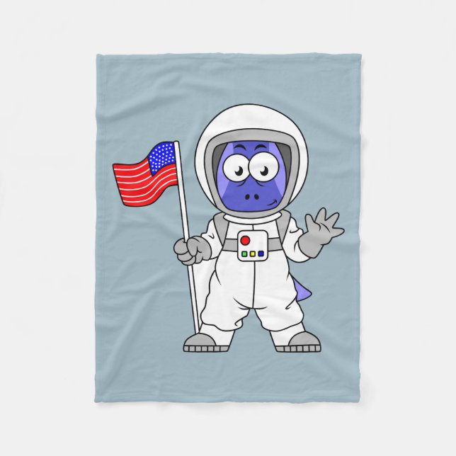 Parasaurolophus Astronaut Holding American Flag. Fleece Blanket (Front)