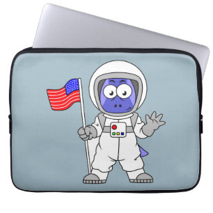 Parasaurolophus Astronaut Holding American Flag. Laptop Sleeve