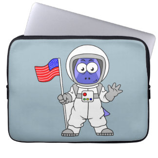 Parasaurolophus Astronaut Holding American Flag. Laptop Sleeve