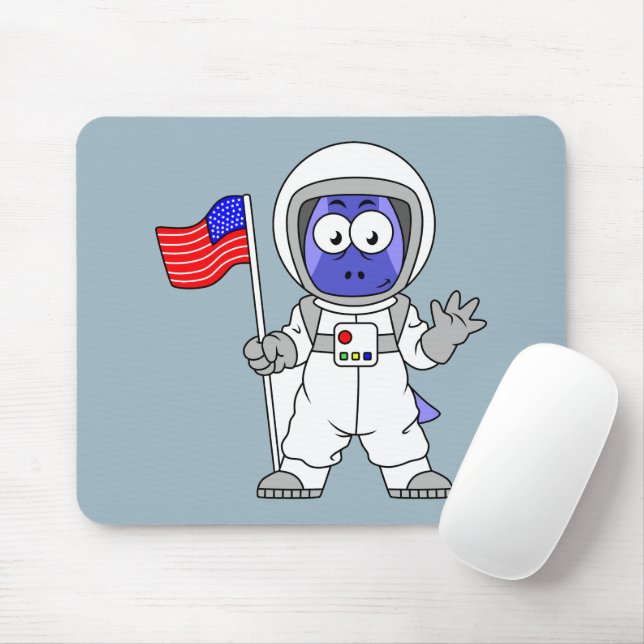 Parasaurolophus Astronaut Holding American Flag. Mouse Mat (With Mouse)