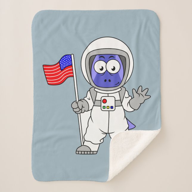 Parasaurolophus Astronaut Holding American Flag. Sherpa Blanket (Front)