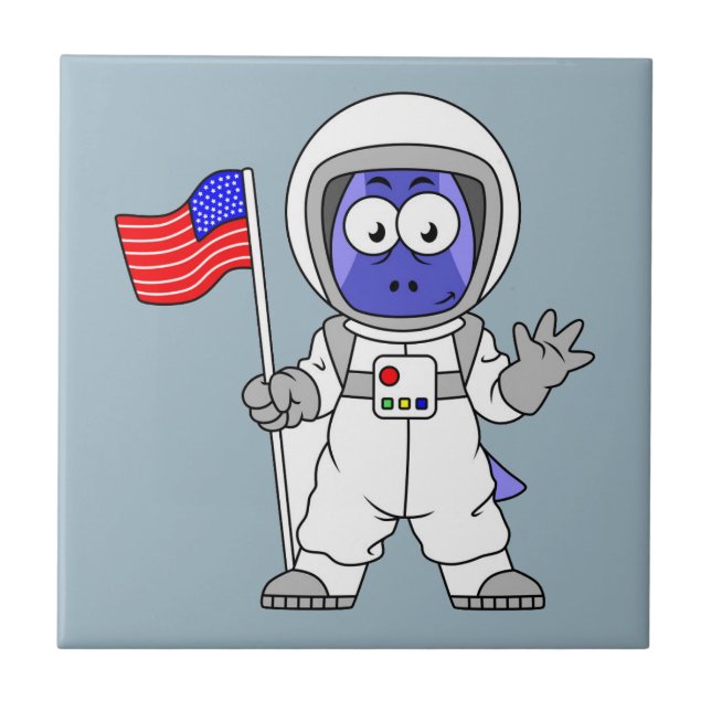 Parasaurolophus Astronaut Holding American Flag. Tile (Front)