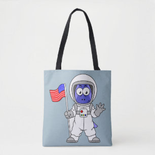 Parasaurolophus Astronaut Holding American Flag. Tote Bag