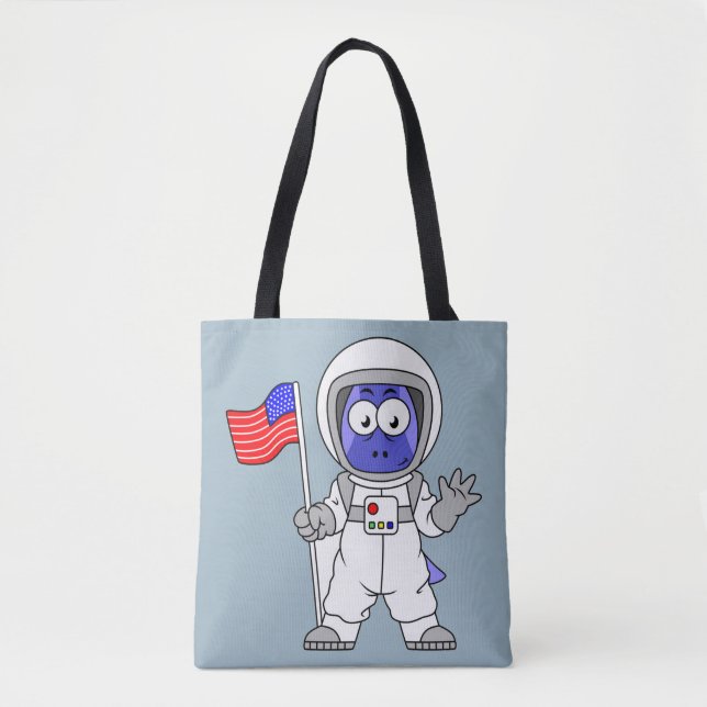 Parasaurolophus Astronaut Holding American Flag. Tote Bag (Front)