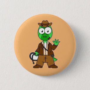 Parasaurolophus Dressed As Indiana Jones. 6 Cm Round Badge