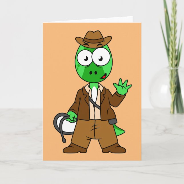 Parasaurolophus Dressed As Indiana Jones. Card (Front)