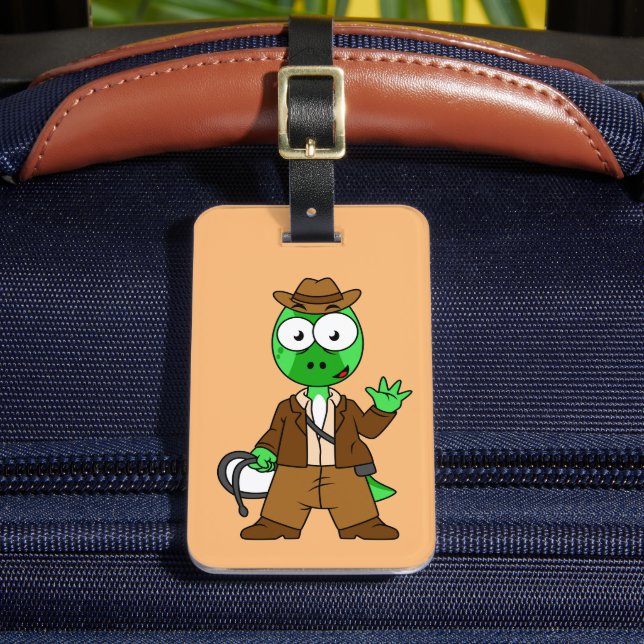 Parasaurolophus Dressed As Indiana Jones. Luggage Tag (Front Insitu 2)