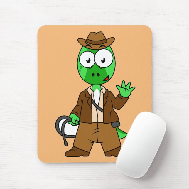 Parasaurolophus Dressed As Indiana Jones. Mouse Mat (With Mouse)