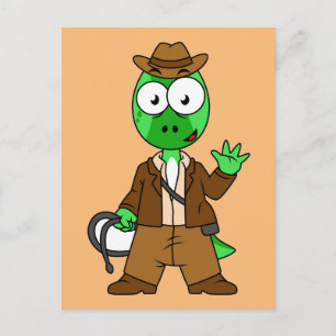 Parasaurolophus Dressed As Indiana Jones. Postcard