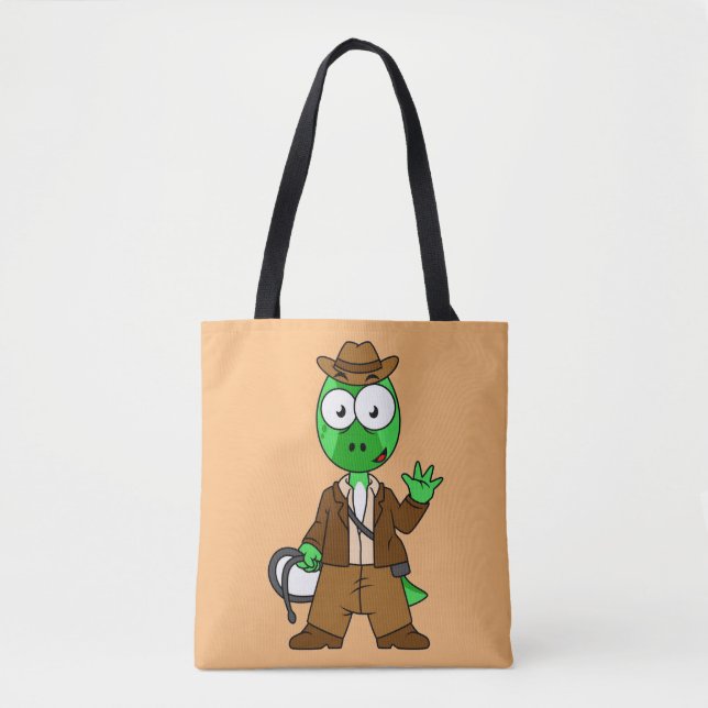 Parasaurolophus Dressed As Indiana Jones. Tote Bag (Front)