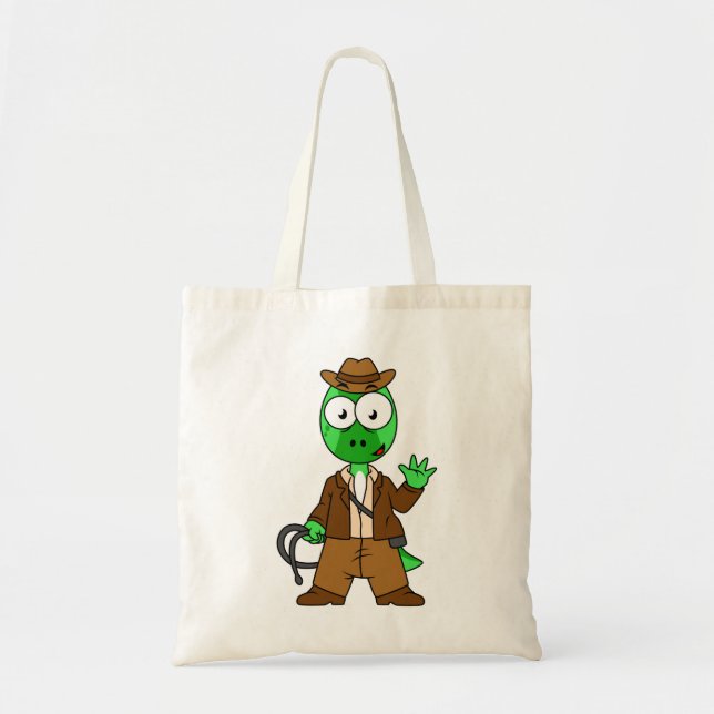 Parasaurolophus Dressed As Indiana Jones. Tote Bag (Front)
