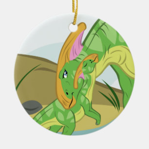 Parasaurolophus Mum and Baby Ceramic Tree Decoration