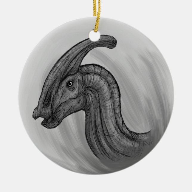 Parasaurolophus Sketch Ceramic Tree Decoration (Front)