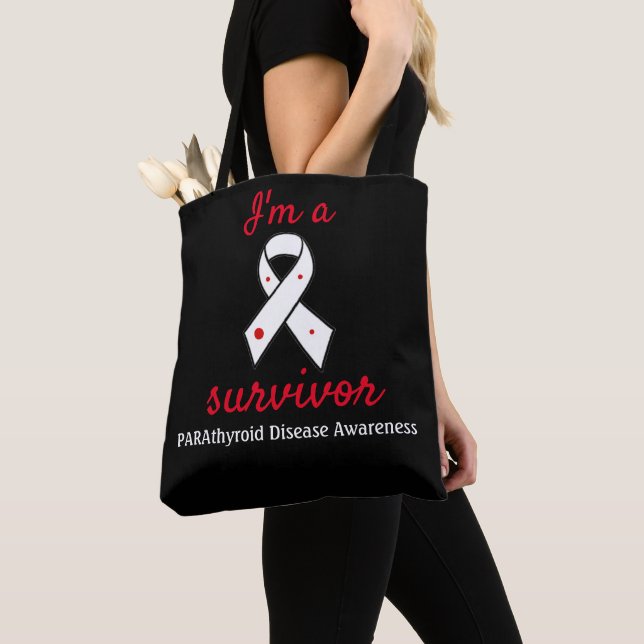 Parathyroid Disease Survivor Awareness Ribbon Tote Bag (Close Up)