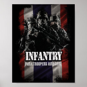 Paratroopers airborne infantry with Thai flag. Poster