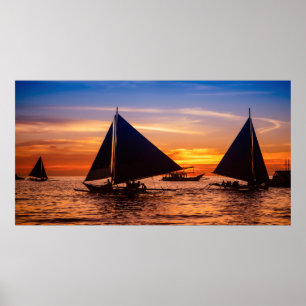 Paraw Sailing At Sunset  Phillipines Poster