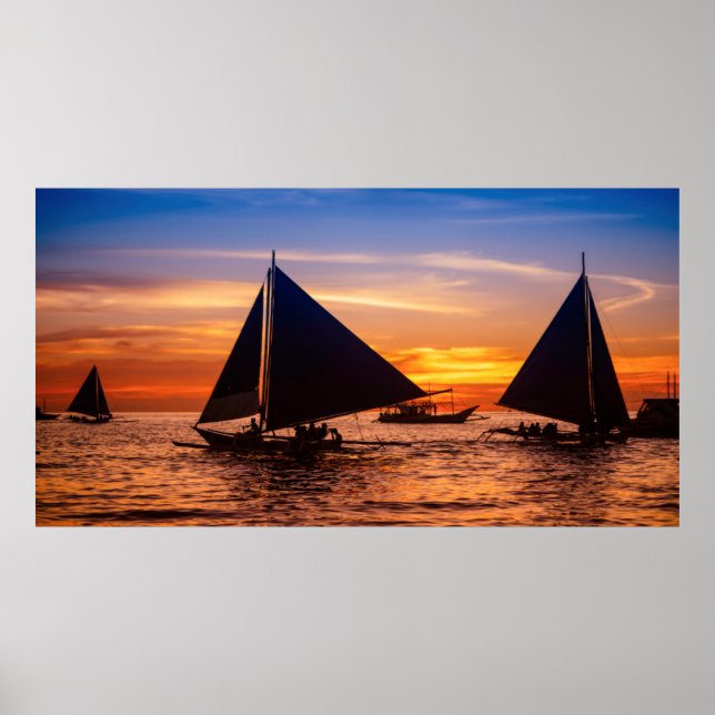 Paraw Sailing At Sunset |Phillipines Poster (Front)