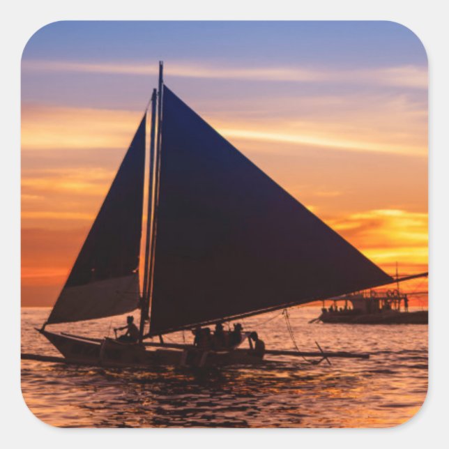 Paraw Sailing At Sunset |Phillipines Square Sticker (Front)