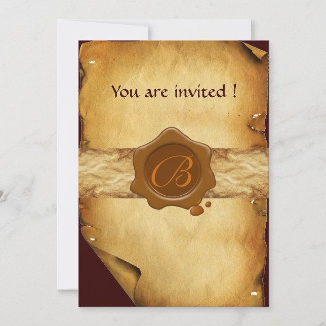 PARCHMENT AND BROWN WAX SEAL MONOGRAM INVITATION (Front)