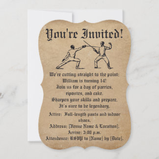 Parchment En Garde Fencing Duel Birthday Invite
