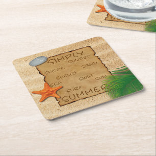 Parchment on Sand Background - Paper Coaster