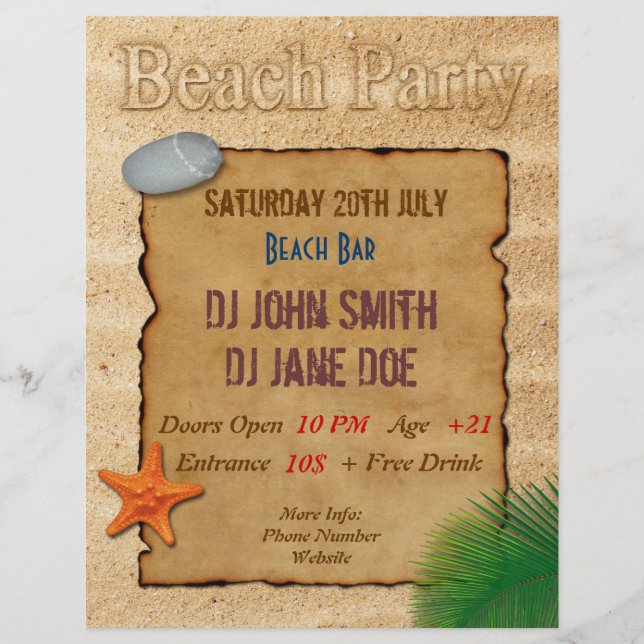 Parchment on Sand - Beach Party Event Flyer (Front)