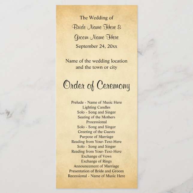 Parchment Pattern Design Wedding Program Programme (Front)