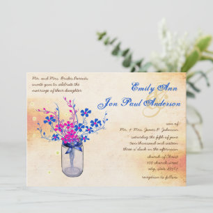 Parchment Pink and Navy Wild Flower Mason Jar Invitation