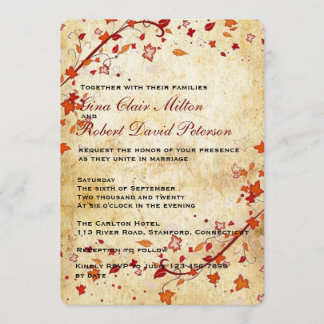 Parchment Swirls Maple Leaves Vintage Fall Wedding Invitation