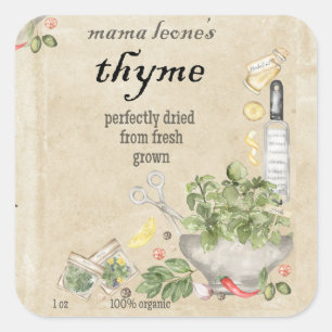 Parchment Vintage Spice Thyme Jar Bottle  Square Sticker