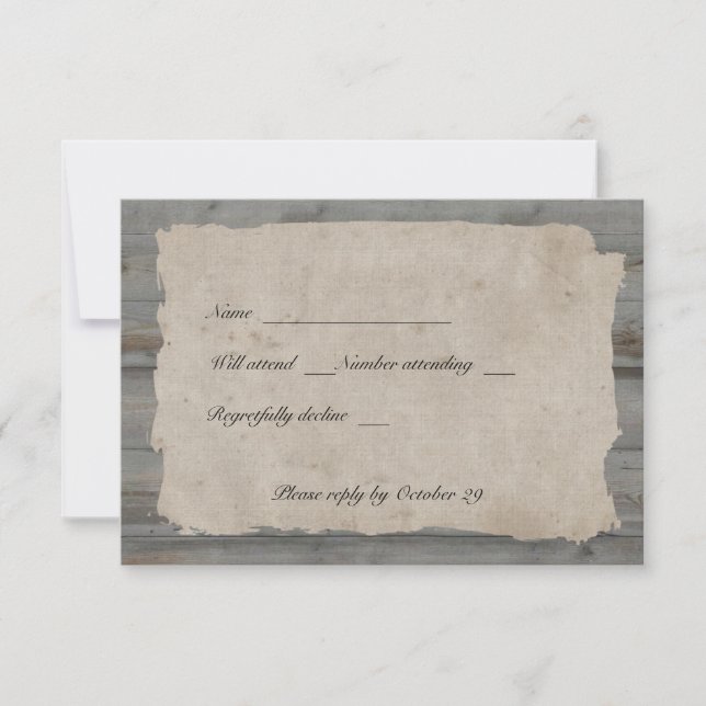 Parchment Wood Rustic Country rsvp with envelopes (Front)