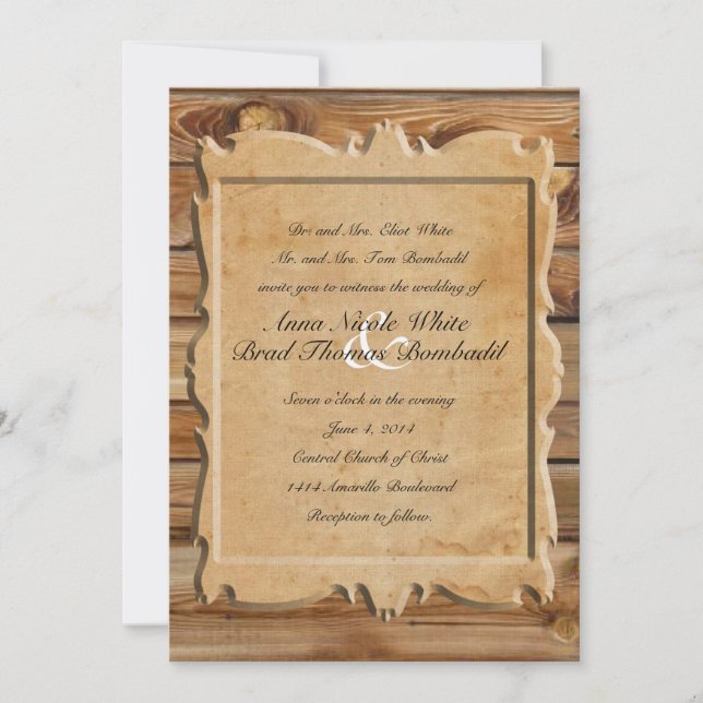 Parchment Wood Rustic Country Wedding Invitation (Front)