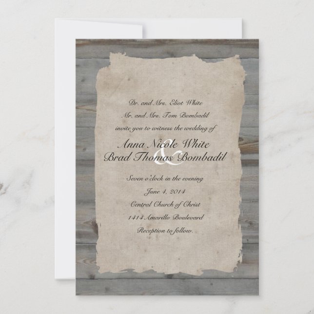 Parchment Wood Rustic Country Wedding Invitation (Front)